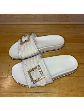Dune London Leilah White Slide Sandal - Size 38
